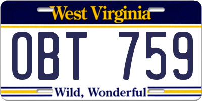 WV license plate OBT759