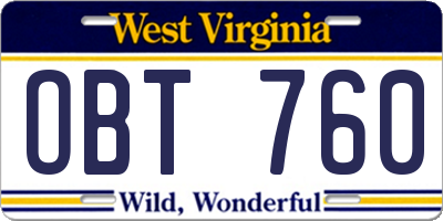WV license plate OBT760
