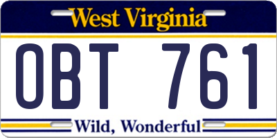 WV license plate OBT761
