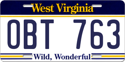 WV license plate OBT763
