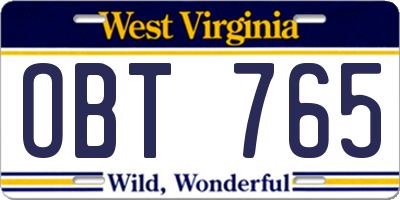 WV license plate OBT765