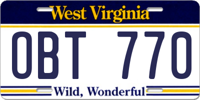 WV license plate OBT770
