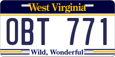 WV license plate OBT771