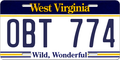 WV license plate OBT774