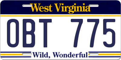 WV license plate OBT775