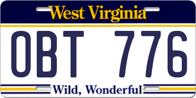 WV license plate OBT776