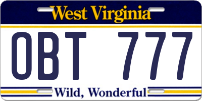 WV license plate OBT777