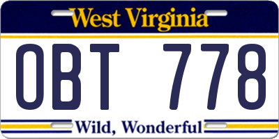 WV license plate OBT778