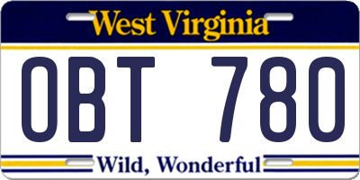 WV license plate OBT780