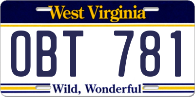 WV license plate OBT781