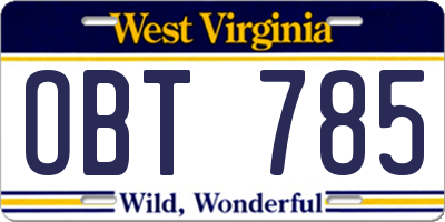 WV license plate OBT785