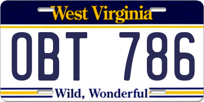 WV license plate OBT786