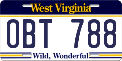 WV license plate OBT788