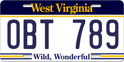 WV license plate OBT789