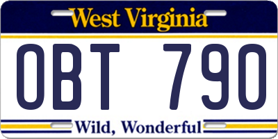 WV license plate OBT790