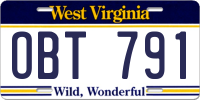 WV license plate OBT791