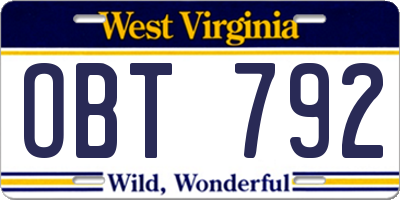 WV license plate OBT792