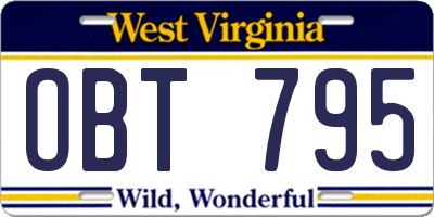 WV license plate OBT795