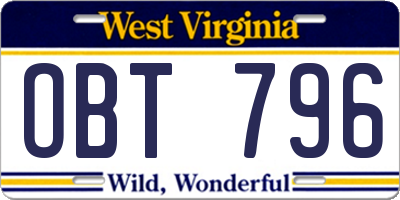 WV license plate OBT796