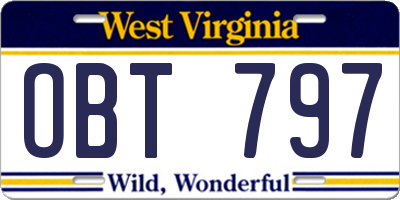 WV license plate OBT797
