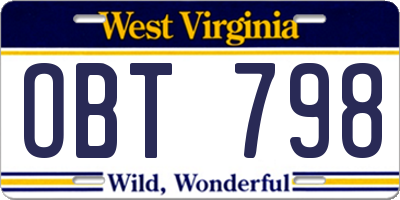 WV license plate OBT798