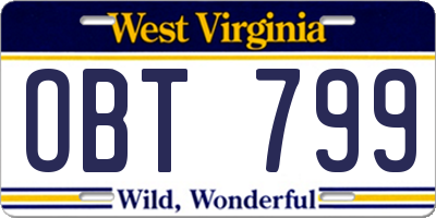 WV license plate OBT799