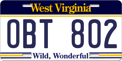 WV license plate OBT802