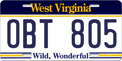 WV license plate OBT805