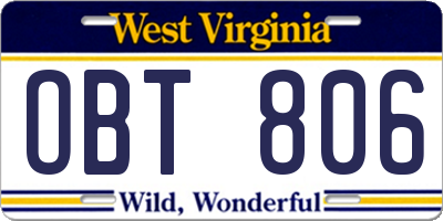 WV license plate OBT806