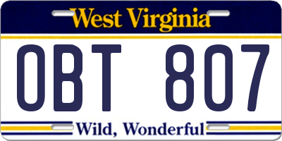 WV license plate OBT807