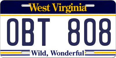 WV license plate OBT808