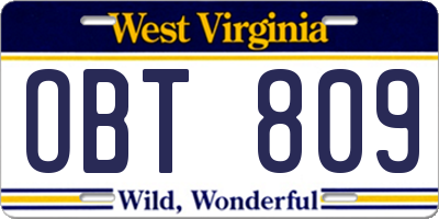 WV license plate OBT809
