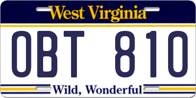 WV license plate OBT810
