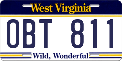 WV license plate OBT811