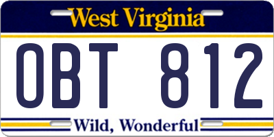 WV license plate OBT812