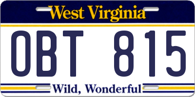 WV license plate OBT815