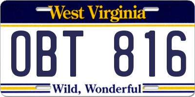 WV license plate OBT816