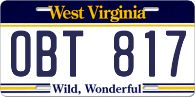 WV license plate OBT817