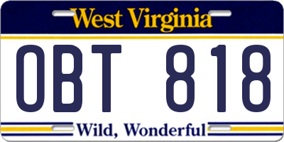 WV license plate OBT818