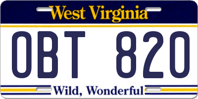 WV license plate OBT820