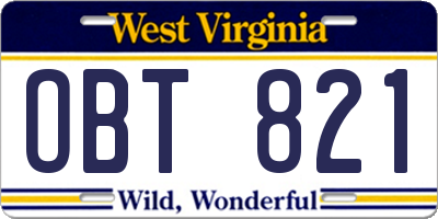 WV license plate OBT821