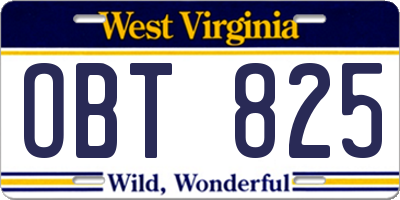 WV license plate OBT825