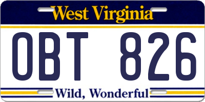 WV license plate OBT826