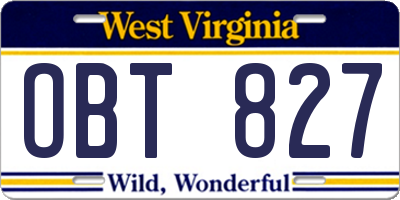 WV license plate OBT827