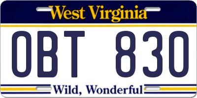 WV license plate OBT830