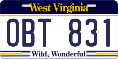 WV license plate OBT831