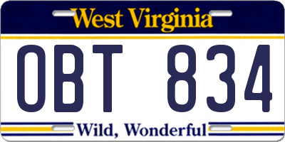 WV license plate OBT834