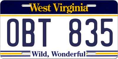 WV license plate OBT835