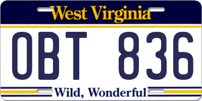 WV license plate OBT836