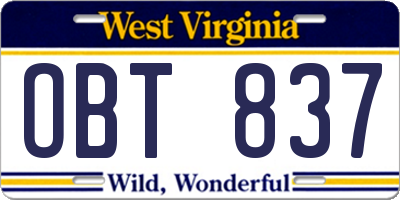 WV license plate OBT837